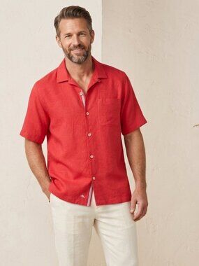Tommy Bahama Tropic Isles Silk Camp Shirt Raspberry Red Short Sleeve Button Sz M